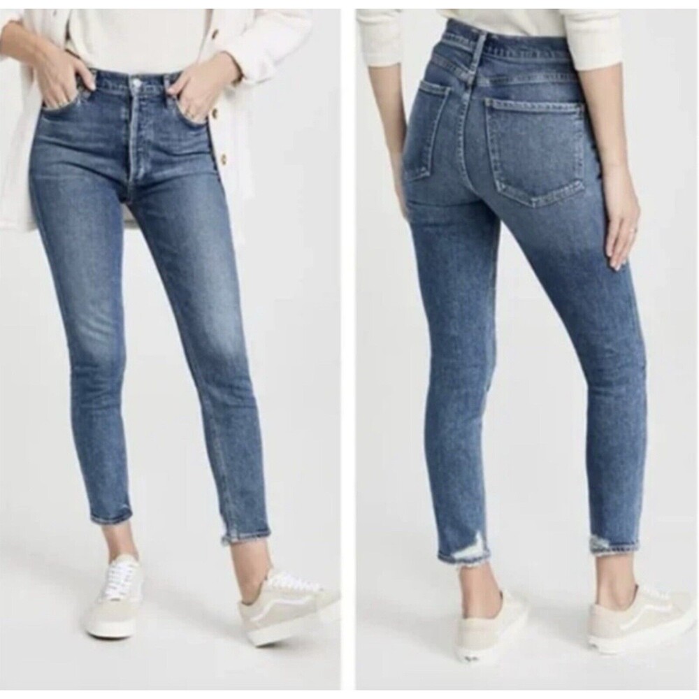Agolde Jeans Blue Nico High Rise Button Fly Distressed 26